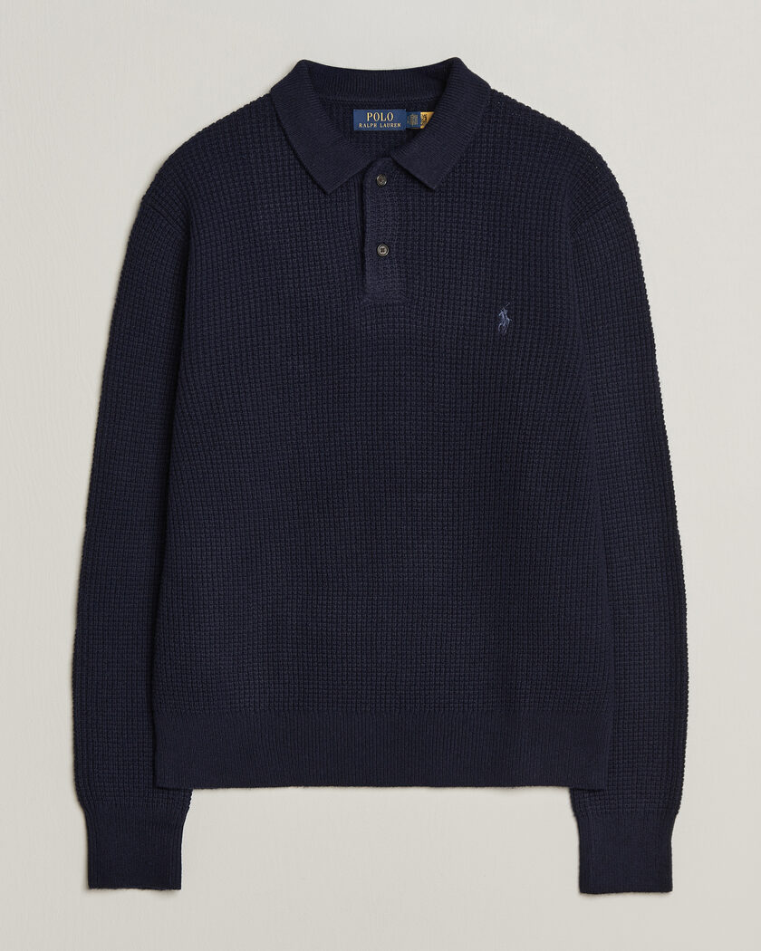 Polo Ralph Lauren Wool/Cotton Knitted Polo Hunter Navy – Blauw