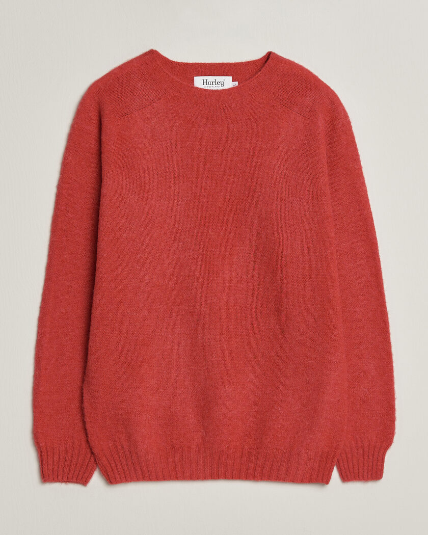 Harley Of Scotland Brushed Supersoft Lambswool Crewneck Damask – Rood