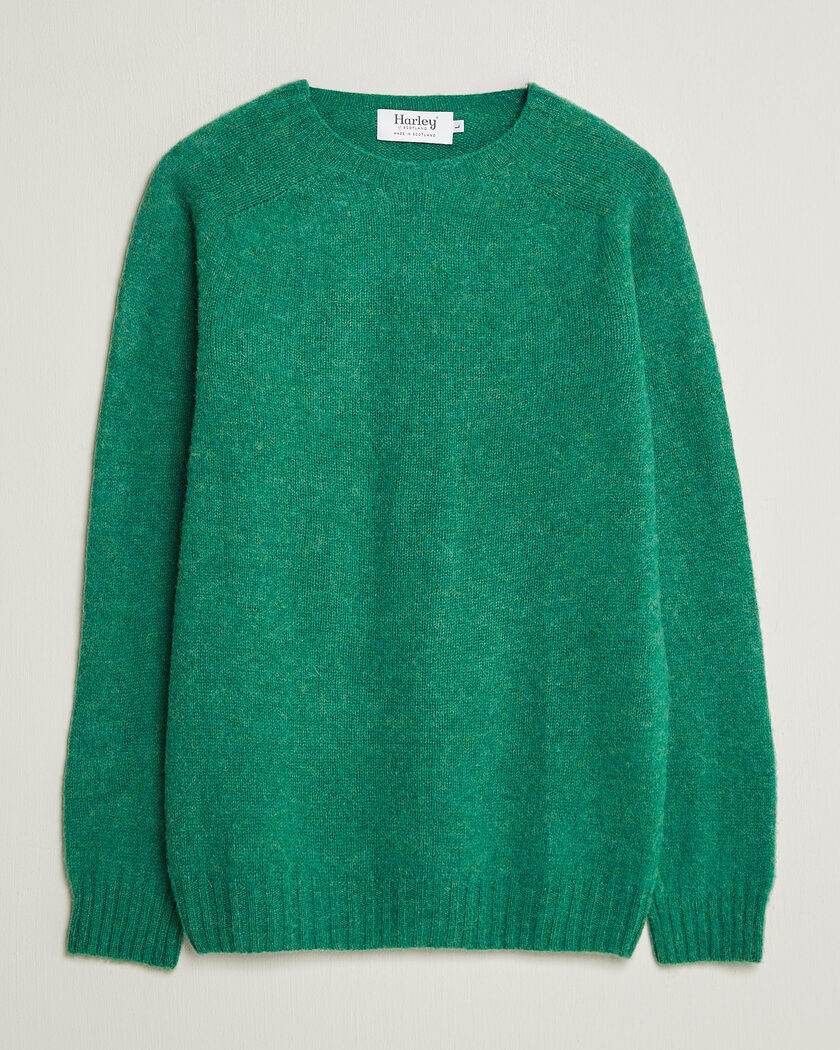 Harley Of Scotland Brushed Supersoft Lambswool Crewneck Evergreen – Groen
