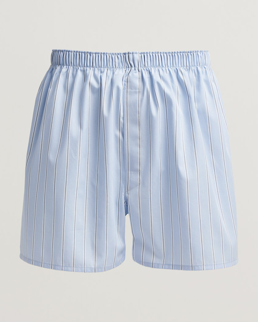 Sunspel Classic Woven Cotton Boxer Shorts Blue Wide Stripe – Blauw