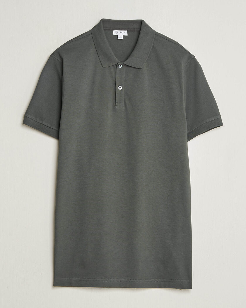 Sunspel Short Sleeve Pique Polo Slate Green – Vert