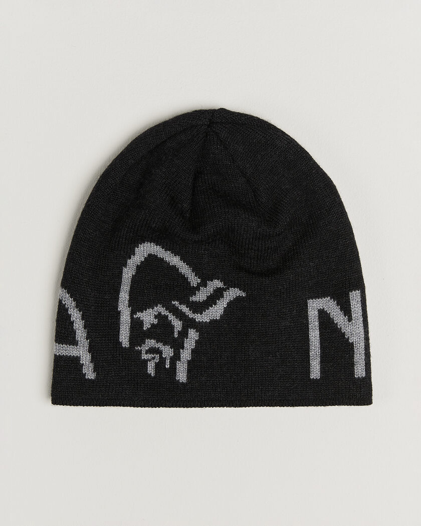 Norrøna Mid Merino Wool Logo Beanie Caviar Melange – Zwart