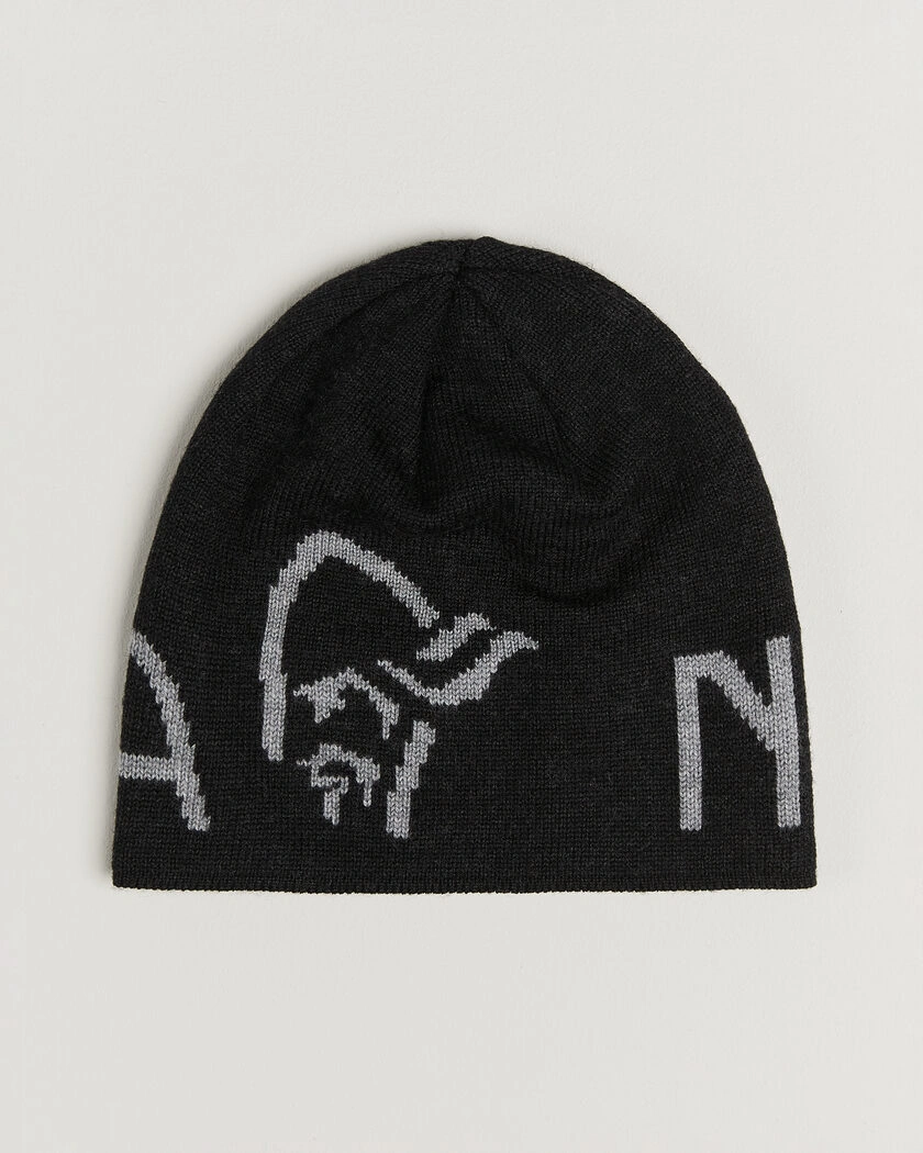 Norrøna Mid Merino Wool Logo Beanie Caviar Melange – Noir
