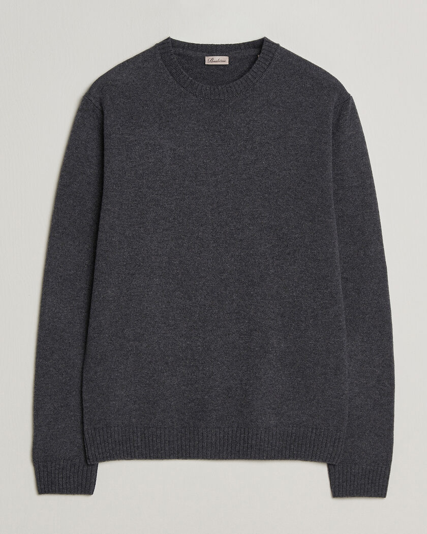 Stenströms Knitted Lambswool Crew Neck Dark Grey Melange – Grijs