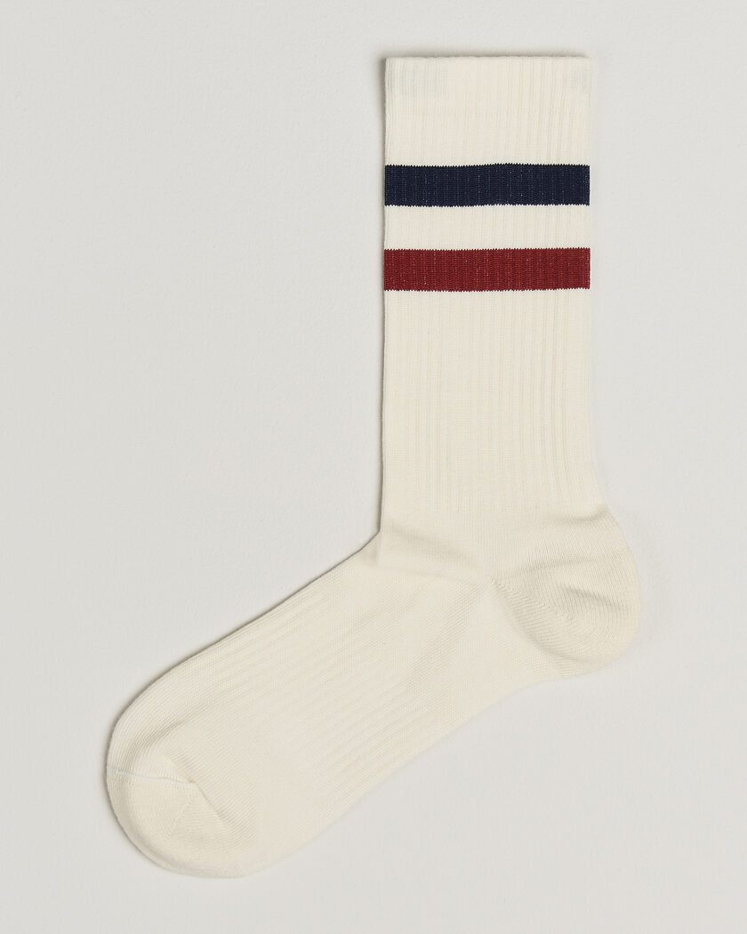 Sweyd Two Stripe Cotton Socks Navy/Red/White – Wit