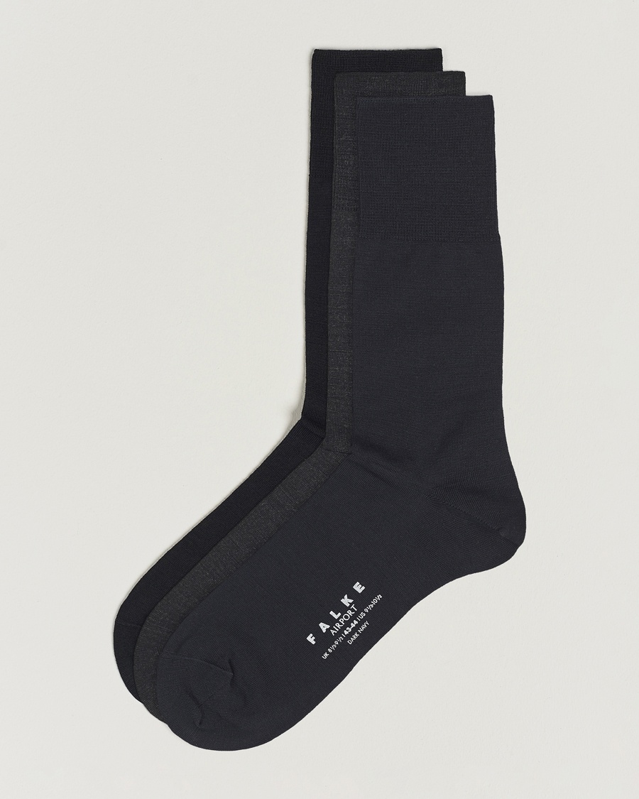 Falke 3-Pack Airport Socks Dark Navy/Black/Anthracite – Bleu