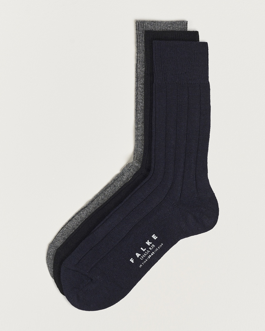 Falke 3-Pack Lhasa Cashmere Socks Black/Dark Navy/Light Grey – Bleu