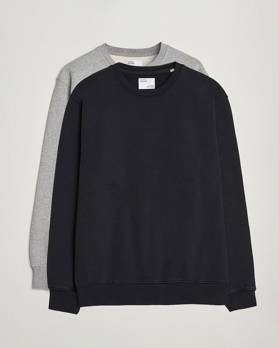 Colorful Standard 2-Pack Classic Organic Crew Neck Sweat Heather Grey/Deep Black – Zwart