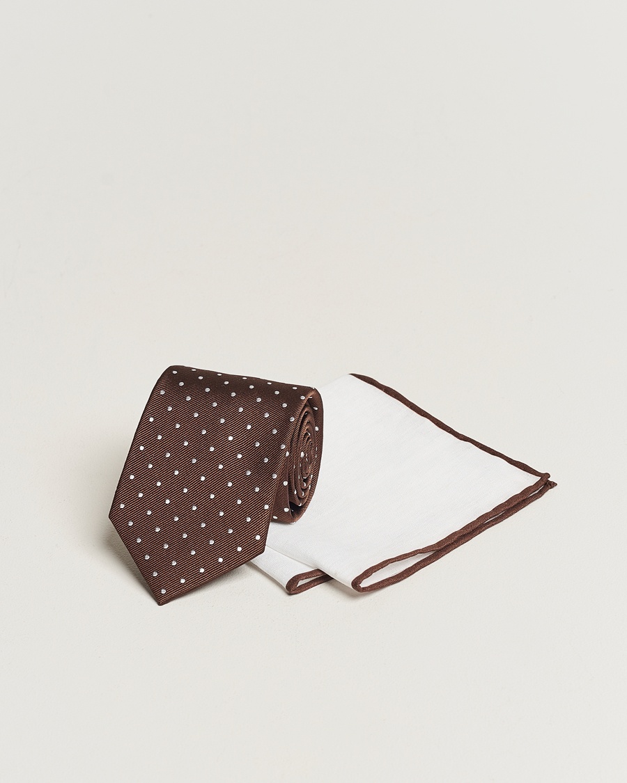 Amanda Christensen Set Tie & Pocket Square Brown/White – Bruin