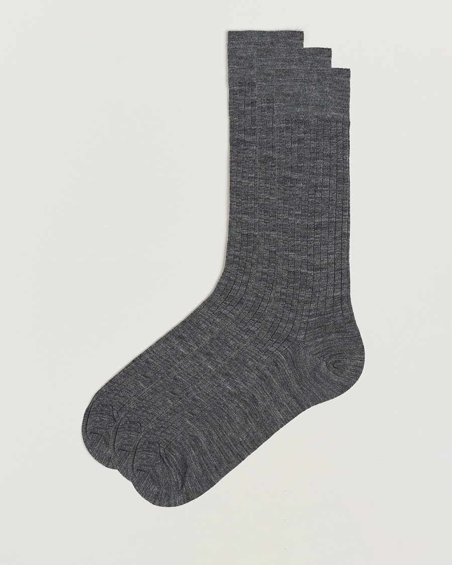 Bresciani 3-pack Wool/Nylon Ribbed Short Socks Medium Grey – Gris