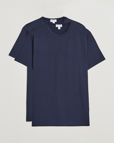 Homme | Anciennes Images De Produits | Sunspel | 2-Pack Crew Neck Q82 Cotton T-Shirt Navy