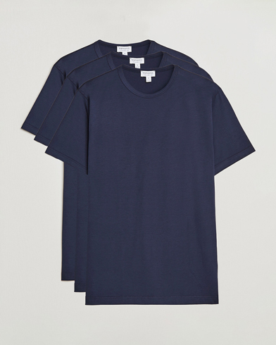 Homme | Anciennes Images De Produits | Sunspel | 3-Pack Crew Neck Q82 Cotton T-Shirt Navy
