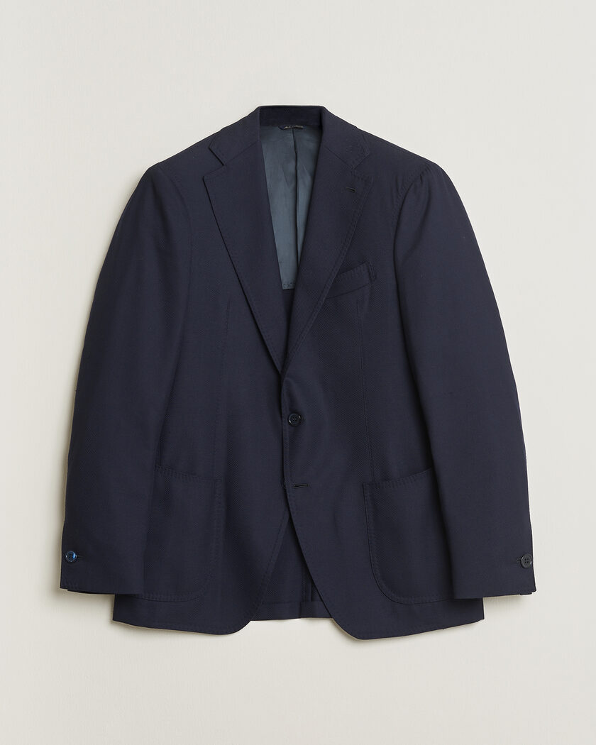 Pre-owned Gabo Napoli Navy Hopsack Wool Blazer 50 – Blauw