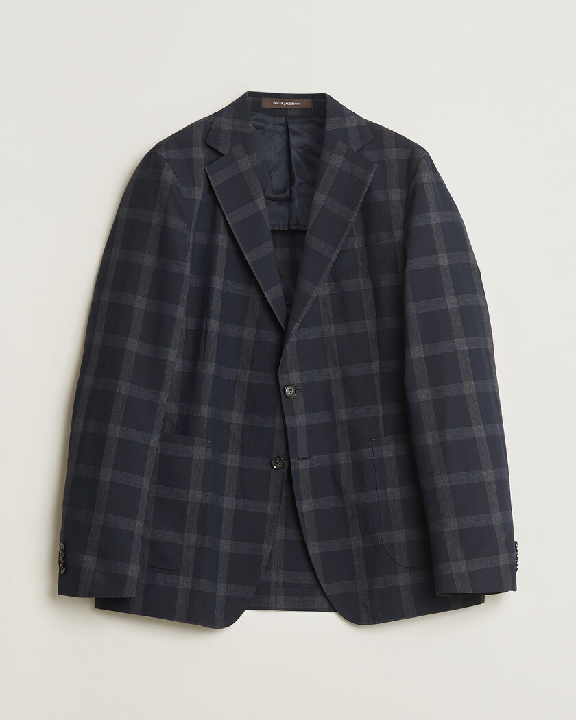 Pre-owned Oscar Jacobson Epic Checked Wool Blazer Blue 52 – Bleu