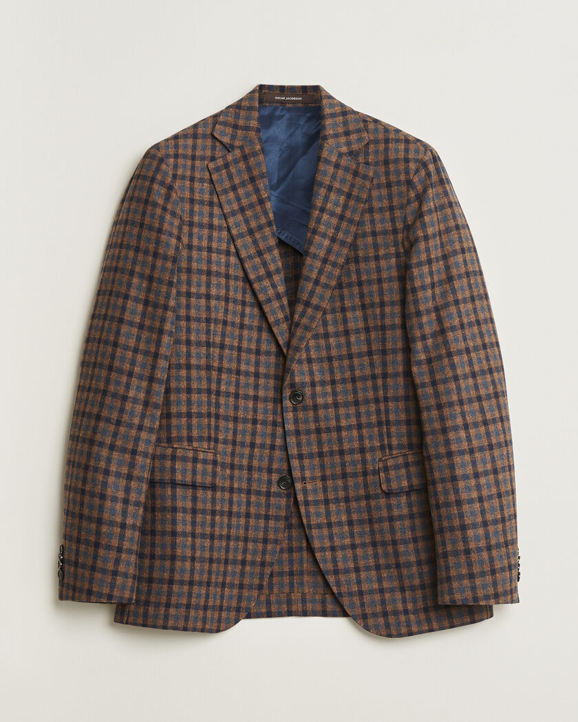 Pre-owned Oscar Jacobson Egel Checked Wool Blazer Brown 50 – Marron