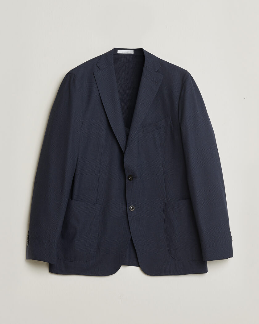 Pre-owned Boglioli K Jacket Check Wool & Silk Blazer Navy 54 – Bleu