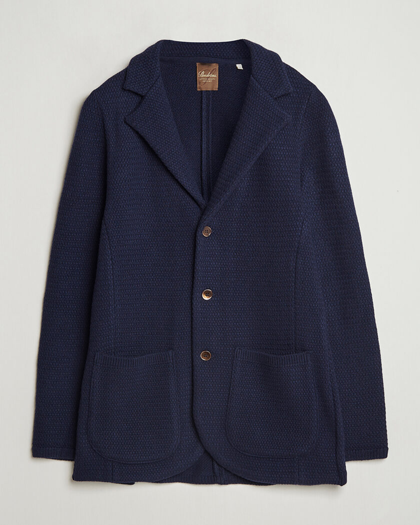 Pre-owned Stenströms Knitted Textured Merino Wool Blazer Navy M – Blauw