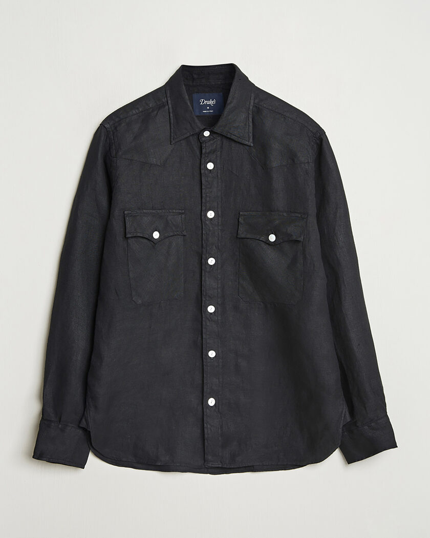 Pre-owned Drake's Linen Twill Western Shirt Black L – Noir