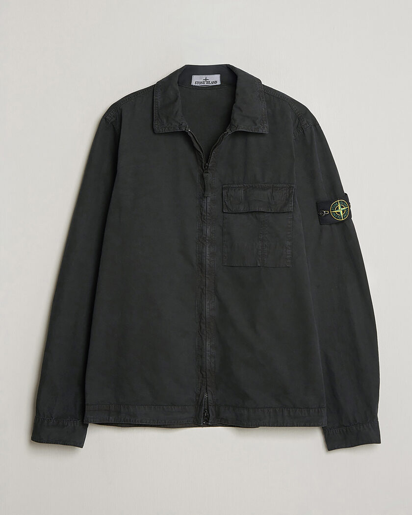 Pre-owned Stone Island Brushed Cotton Canvas Zip Overshirt Black S – Noir