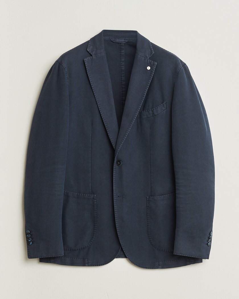 Pre-owned L.B.M. 1911 Jack Cotton Herringbone Blazer Navy 54 – Bleu