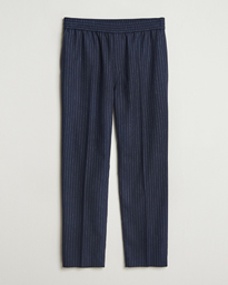  Wool Pinstriped Drawstring Trousers Dark Navy