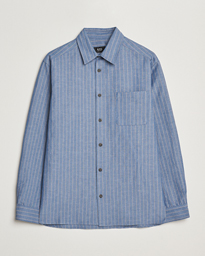  Malo Cotton/Linen Striped Overshirt Blue