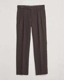  Port Linen Double Pleated Trousers Dark Brown