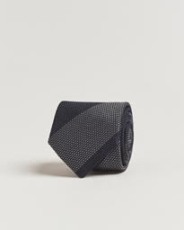  Silk Grenadine Blockstriped 8cm Tie Navy/Grey
