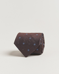  Cotton/Silk Printed Flower 8cm Tie Brown