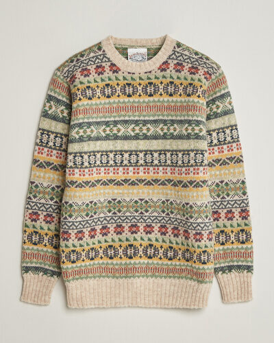 Jamiesons Of Shetland All Over Fair Isle Pullover Crew Neck Beige