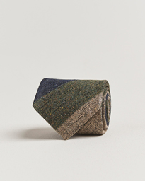  Woven Striped Silk Tie 7,5cm Navy/Green/Beige