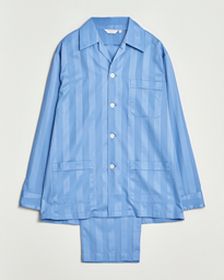  Striped Cotton Satin Pyjama Set French Blue