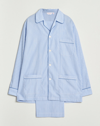  Striped Piped Cotton Pyjama Set Blue/White