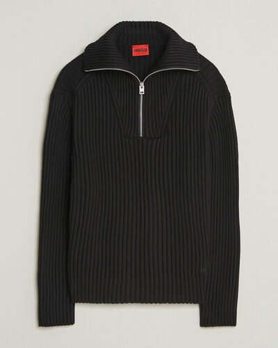 HUGO Srtithon Cotton Knitted Half Zip Black