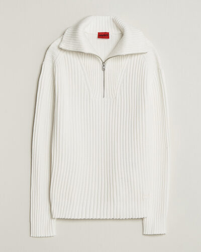 HUGO Srtithon Cotton Knitted Half Zip Natural