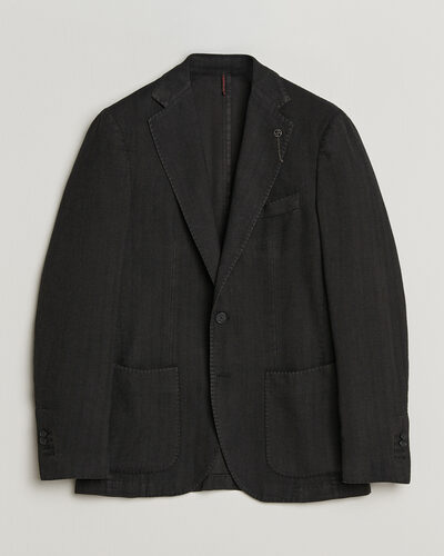 Santaniello Soft Touch Cotton Herringbone Blazer Black