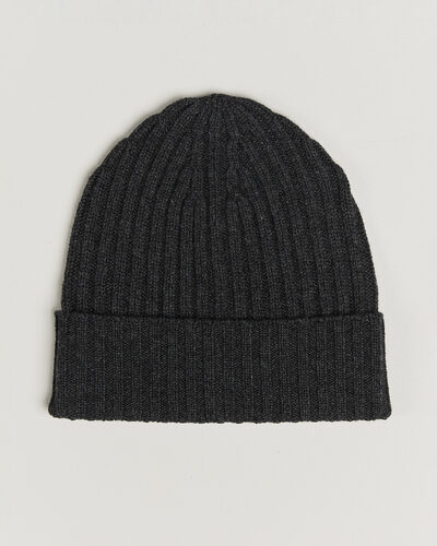 Piacenza Cashmere Ribbed Cashmere Beanie Charcoal