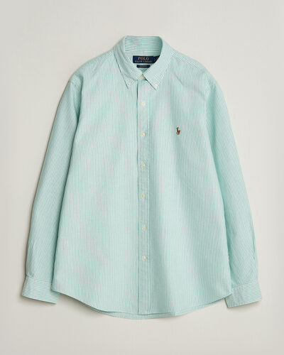 Polo Ralph Lauren Custom Fit Striped Oxford Shirt Scarab Green/White