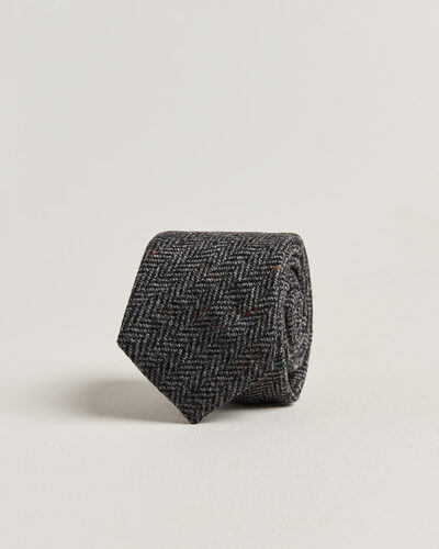 Amanda Christensen Wool Herringbone 8cm Tie Grey