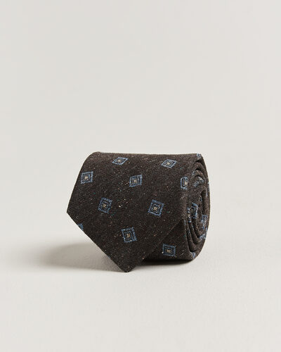 Stenströms Woven Herringbone Silk Tie 7,5cm Dark Brown