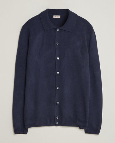Stenströms Brushed Merino Polo Cardigan Navy