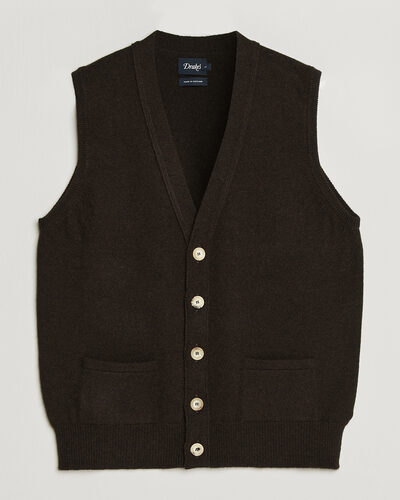 Drake's Lambswool Vest Cardigan Dark Brown