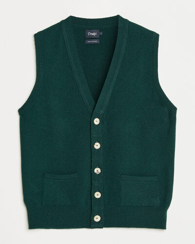 Drake's Lambswool Vest Cardigan Green