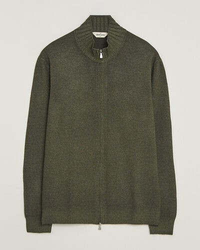 Gran Sasso Wool/Cashmere Washed Full Zip Olive Melange