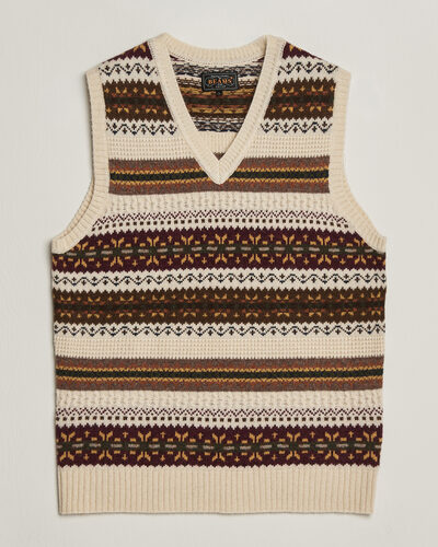 BEAMS PLUS Fair Isle Knit Vest Beige