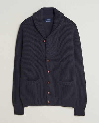 William Lockie Windsor Cashmere Shawl Cardigan Navy