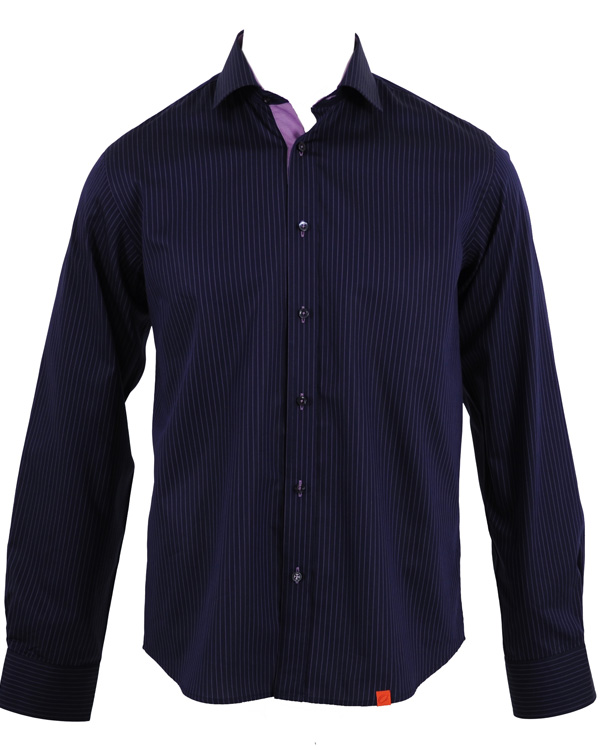 Homme | Chemises | Oscar of Sweden | Skjorta Slim Fit Marin Botten Lila Rand L