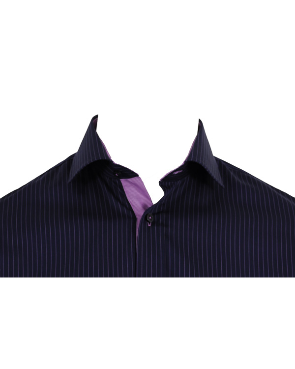 Homme | Chemises | Oscar of Sweden | Skjorta Slim Fit Marin Botten Lila Rand L