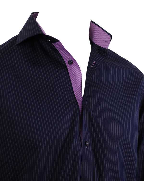 Homme | Chemises | Oscar of Sweden | Skjorta Slim Fit Marin Botten Lila Rand L