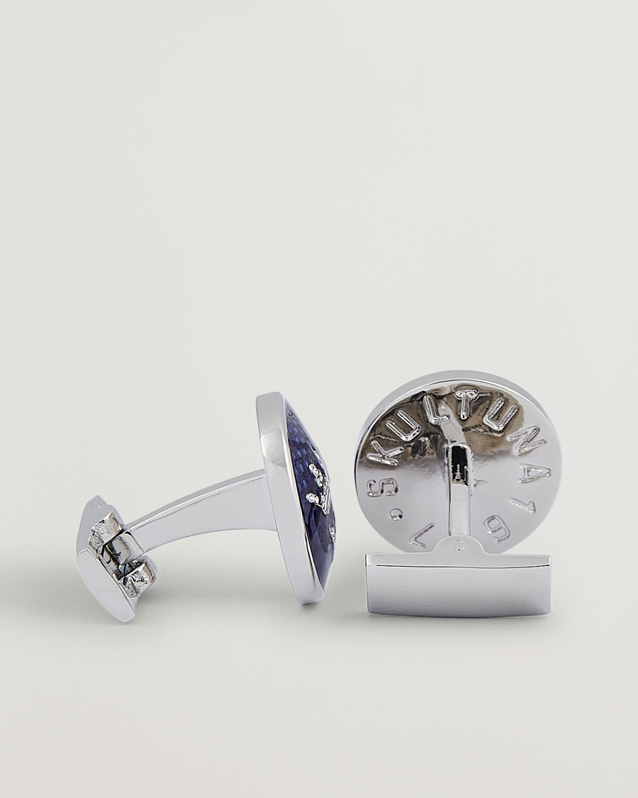 Homme | Skultuna Cuff Links Tre Kronor Silver/Royal Blue | Skultuna | Cuff Links Tre Kronor Silver/Royal Blue
